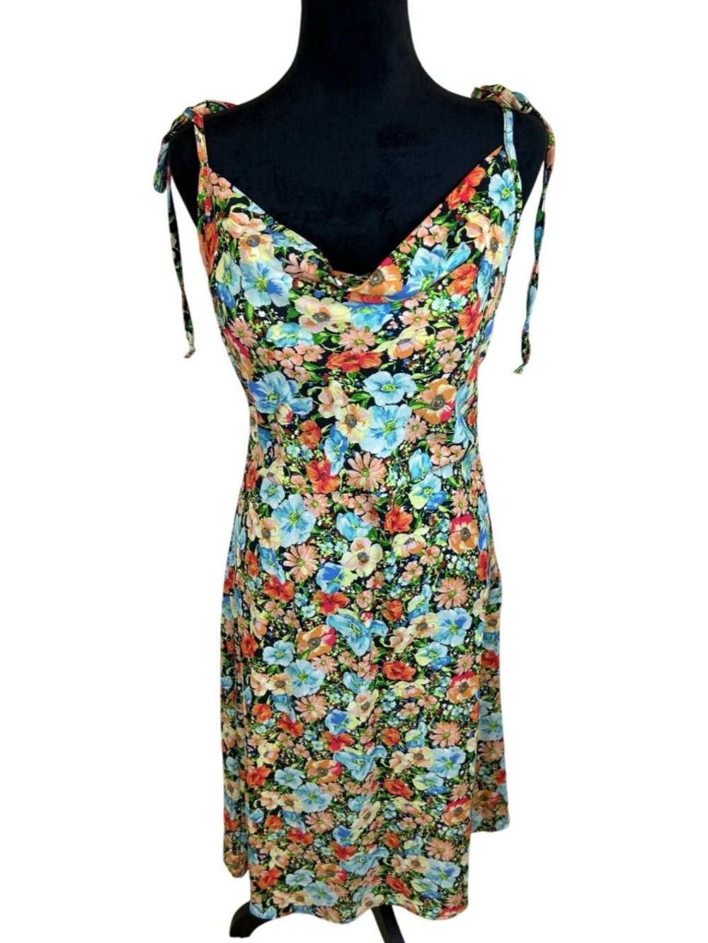 NWOT Rolla Coster Floral Cowl Midi Dress Juniors L Tie Strap Flowy Summer Boho
